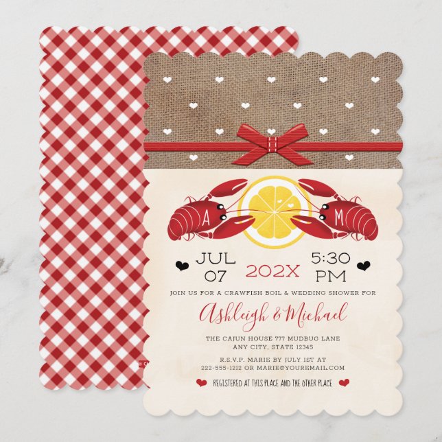 Crawfish Boil Wedding Shower Couples Monogram Invi Invitation (Front/Back)