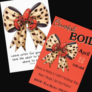 Crawfish Boil with Leopard Bow and Cute Mudbug Holiday Card