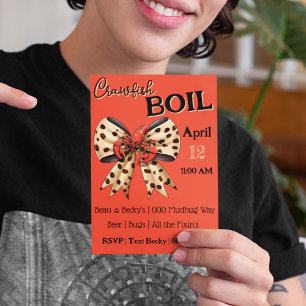 Crawfish Boil with Leopard Bow and Cute Mudbug Holiday Card