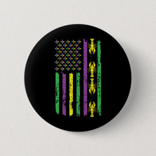 Crawfish Flag Louisiana Beads Mardi Festival Mardi 6 Cm Round Badge