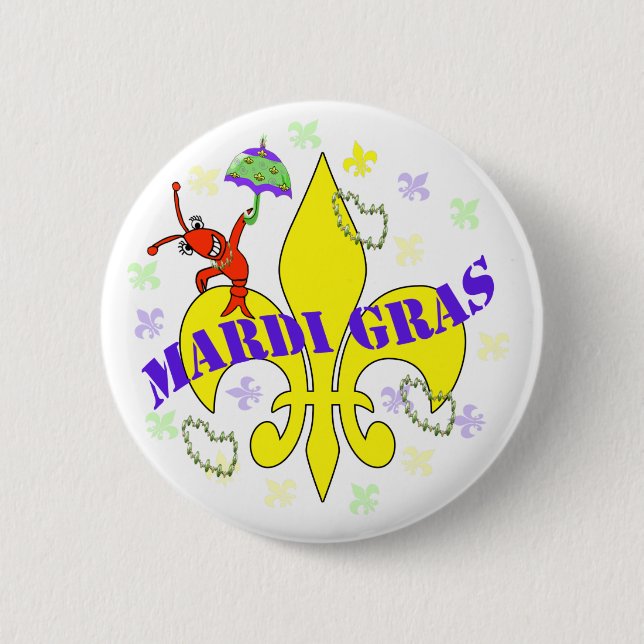 Crawfish Fleur de Lys Mardi Gras 6 Cm Round Badge (Front)