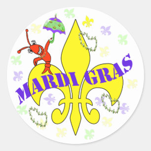 Crawfish Fleur de Lys Mardi Gras Classic Round Sticker