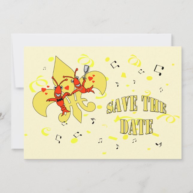 Crawfish Gold Fleur de Lis Save the Date Cards (Front)
