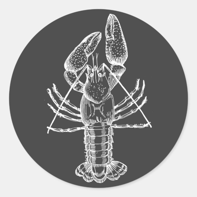Crawfish Illustration white on black Classic Round Sticker (Front)