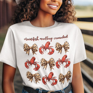 Crawfish Mudbug Crawdad with Leopard Bow Coquette  T-Shirt