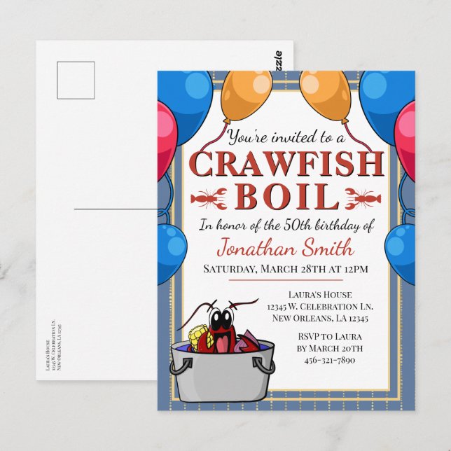 Crawfish Seafood Boil Birthday Party Postcard (Front/Back)