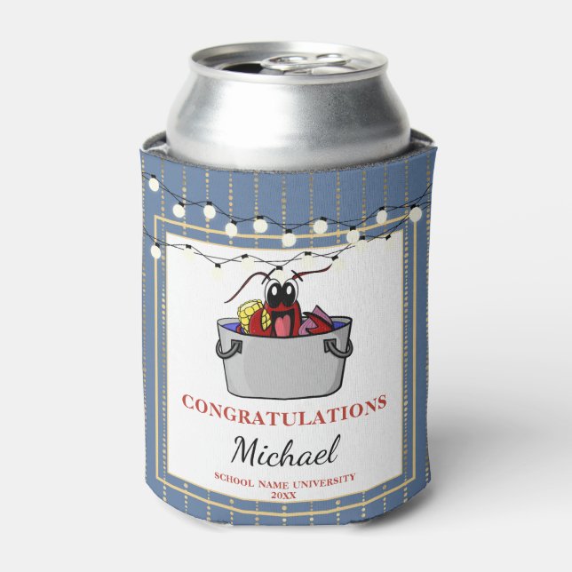 Crawfish Seafood Boil Blue Gold Graduation Party Can Cooler (Can Front)
