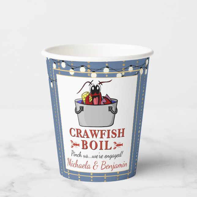 Crawfish Seafood Boil Blue Gold Party Engagement Paper Cups (Front)