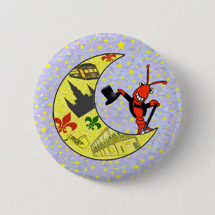 Crawfish Top Hat Crescent Moon 6 Cm Round Badge