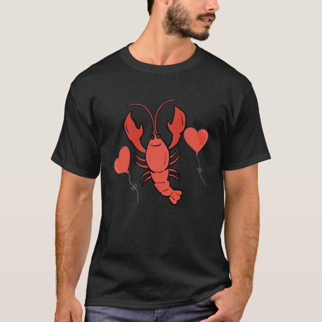 Crawfish With Heart Balloon Valentines Day Love Bo T-Shirt (Front)
