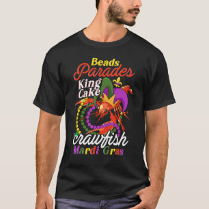 Crawfish With Jester Hat & Bead Necklaces Funny Ma T-Shirt
