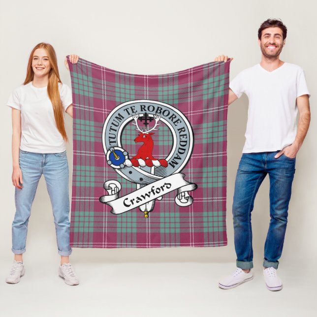 Crawford Ancient Clan Badge Tartan Plaid Fleece Blanket (In Situ)