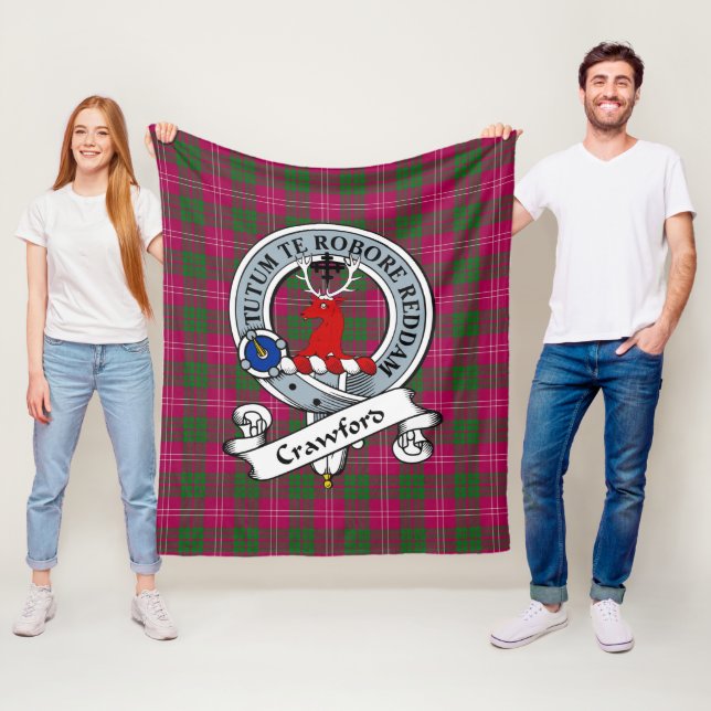 Crawford Clan Badge Tartan Plaid Fleece Blanket (In Situ)