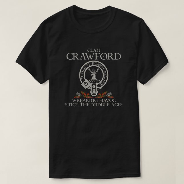 Crawford Clan crest Scottish surname tartan Thistl T-Shirt (Design Front)