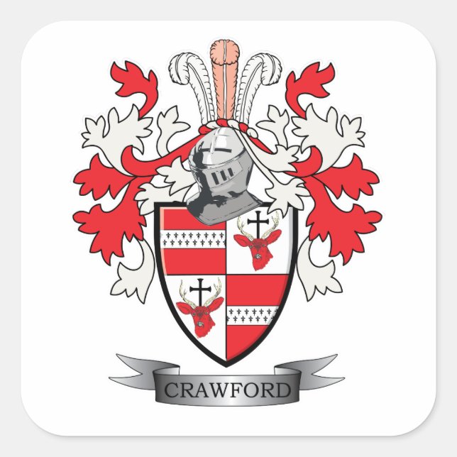 Crawford Family Crest Coat of Arms Square Sticker (Front)