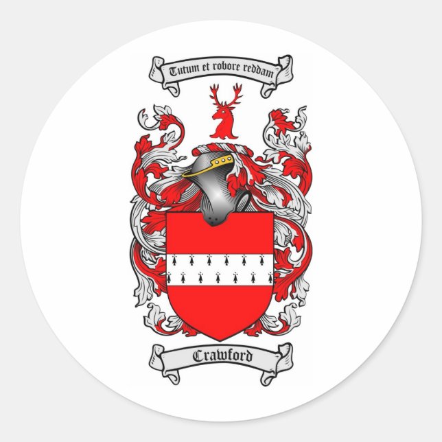 CRAWFORD FAMILY CREST -  CRAWFORD COAT OF ARMS CLASSIC ROUND STICKER (Front)