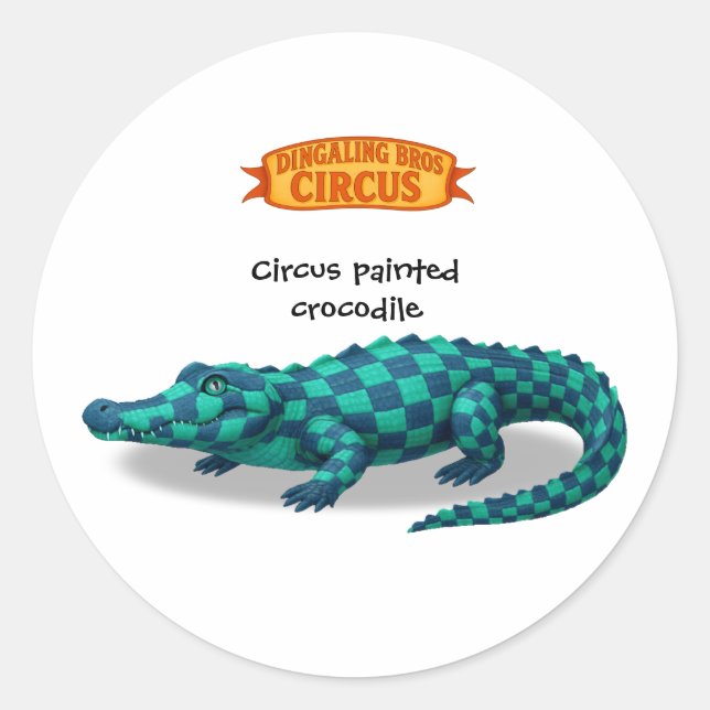 Crawford, painted circus crocodile classic round sticker (Front)