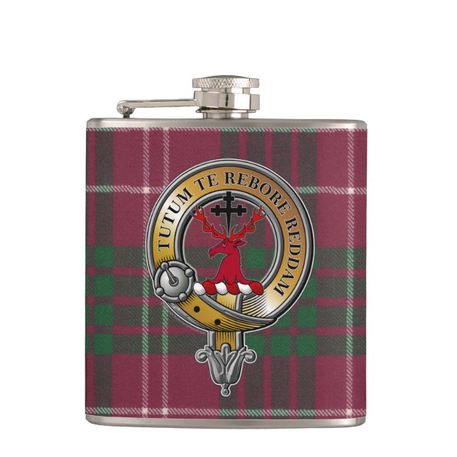 Crawford Tartan & Badge Hip Flask (Front)