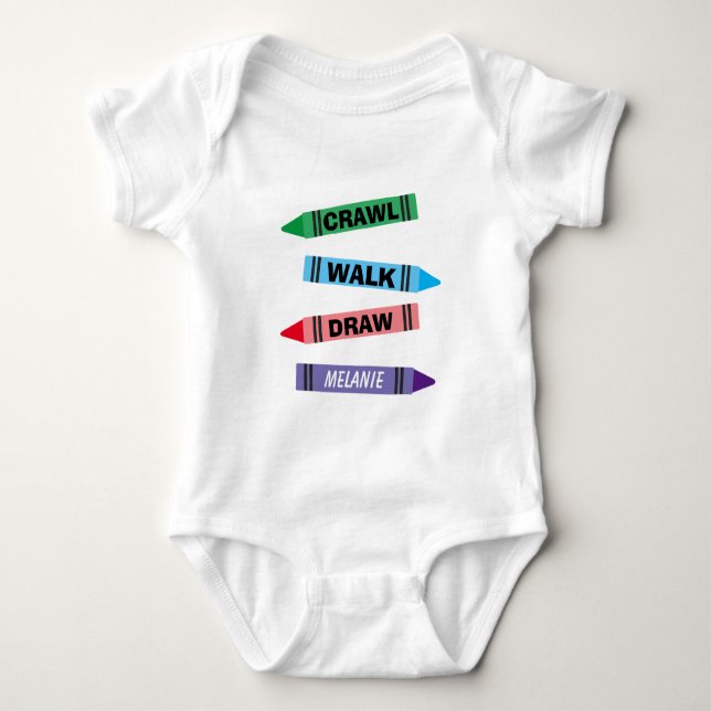 Crawl Walk Draw colourful crayons bodysuit for bab (Front)