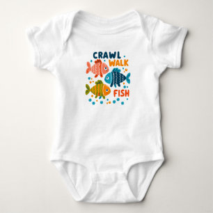 Crawl Walk Fish   Fishing Aquatic Milestones Baby Bodysuit