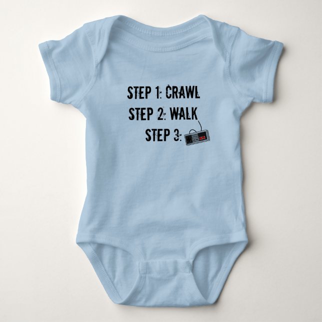 "Crawl Walk Game" Blue Infant Crawler Baby Bodysuit (Front)