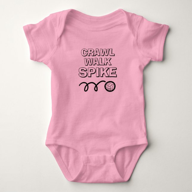 Crawl Walk Spike funny volleyball baby bodysuit (Front)