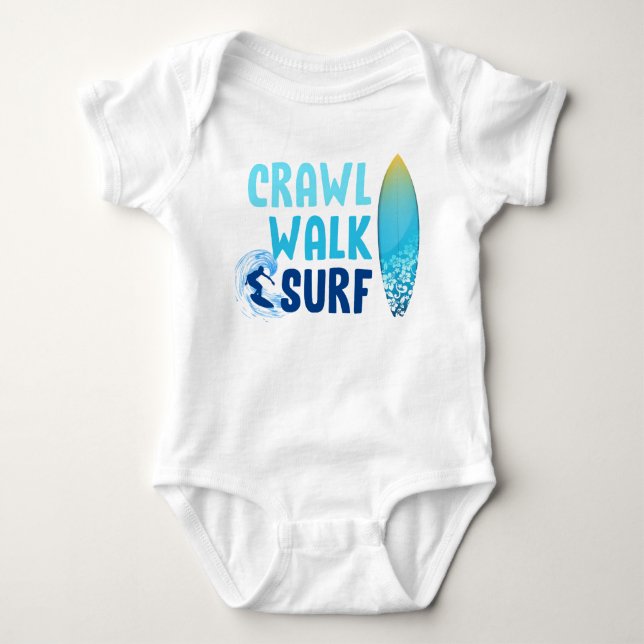 Crawl Walk Surf Beach Baby Bodysuit (Front)