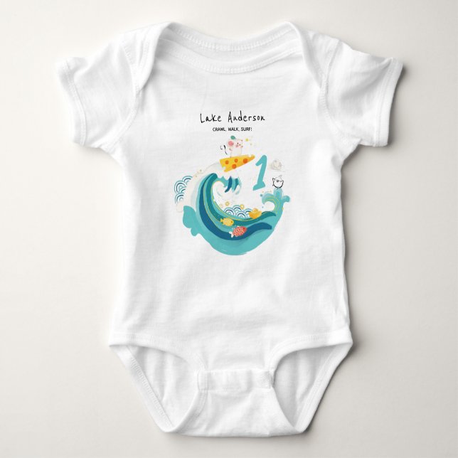 Crawl, Walk, Surf Wave Rat/Mouse Zodiac Baby Bodysuit (Front)