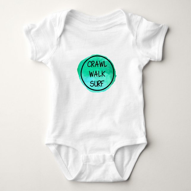 Crawl Walk Surf with Green Emblem Baby Bodysuit (Front)