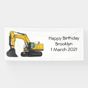 Crawler excavator cartoon illustration banner