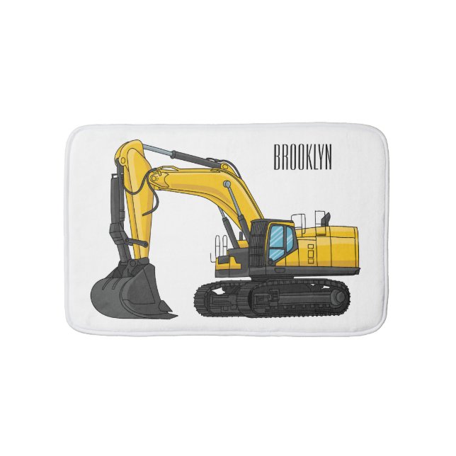Crawler excavator cartoon illustration bath mat (Front)