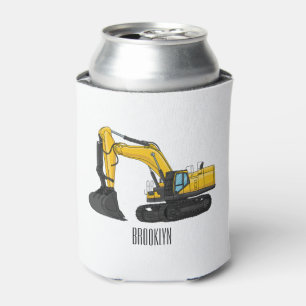 Crawler excavator cartoon illustration can cooler