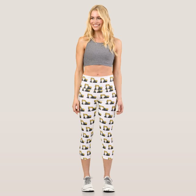 Crawler excavator cartoon illustration capri leggings (Front)