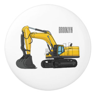 Crawler excavator cartoon illustration ceramic knob