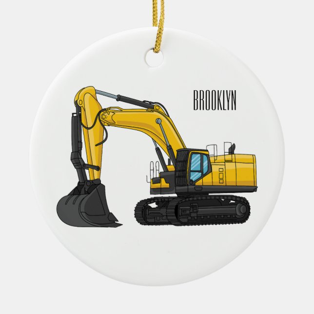 Crawler excavator cartoon illustration ceramic tree decoration (Front)