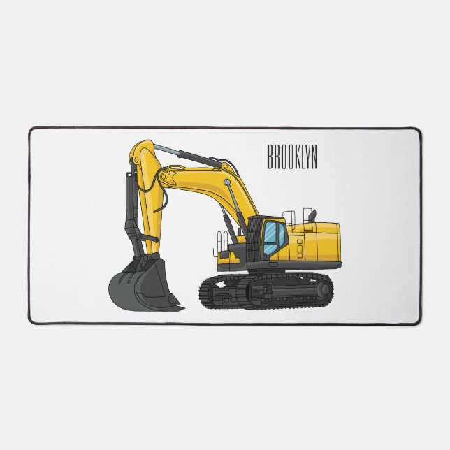 Crawler excavator cartoon illustration desk mat (Front)