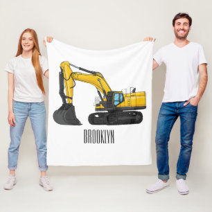 Crawler excavator cartoon illustration fleece blanket