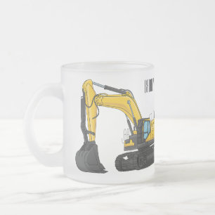 Crawler excavator cartoon illustration frosted glass coffee mug