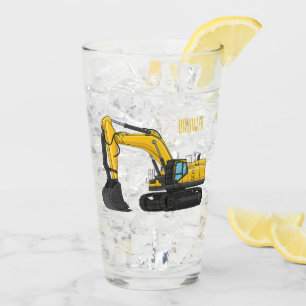 Crawler excavator cartoon illustration glass