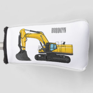 Crawler excavator cartoon illustration golf head cover