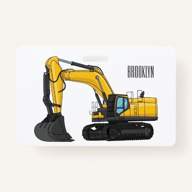 Crawler excavator cartoon illustration ID badge (Front)