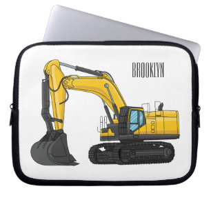 Crawler excavator cartoon illustration laptop sleeve