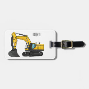 Crawler excavator cartoon illustration luggage tag