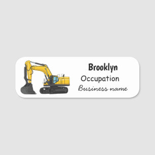 Crawler excavator cartoon illustration name tag
