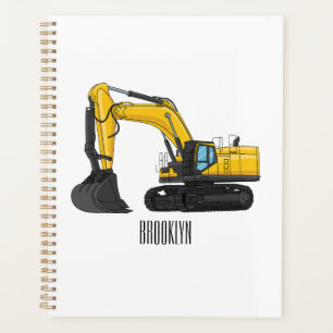 Crawler excavator cartoon illustration planner