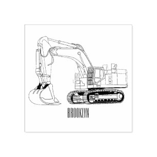 Crawler excavator cartoon illustration rubber stamp