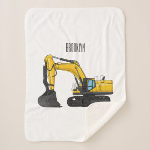 Crawler excavator cartoon illustration sherpa blanket