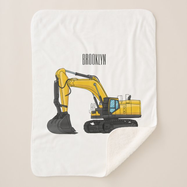 Crawler excavator cartoon illustration sherpa blanket (Front)