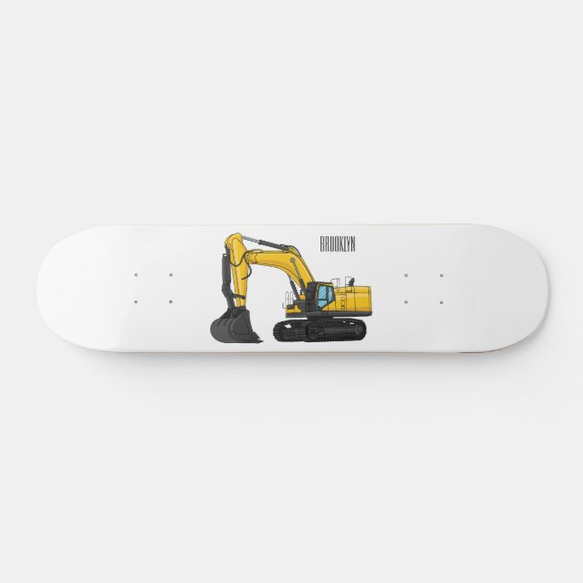 Crawler excavator cartoon illustration skateboard (Horz)
