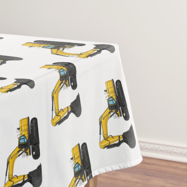 Crawler excavator cartoon illustration tablecloth (In Situ)